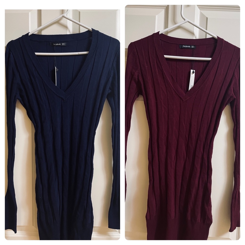 *TWO* NWT PattiBoutik Sweaterdress Long Tunic Sweater Ribbed Size L